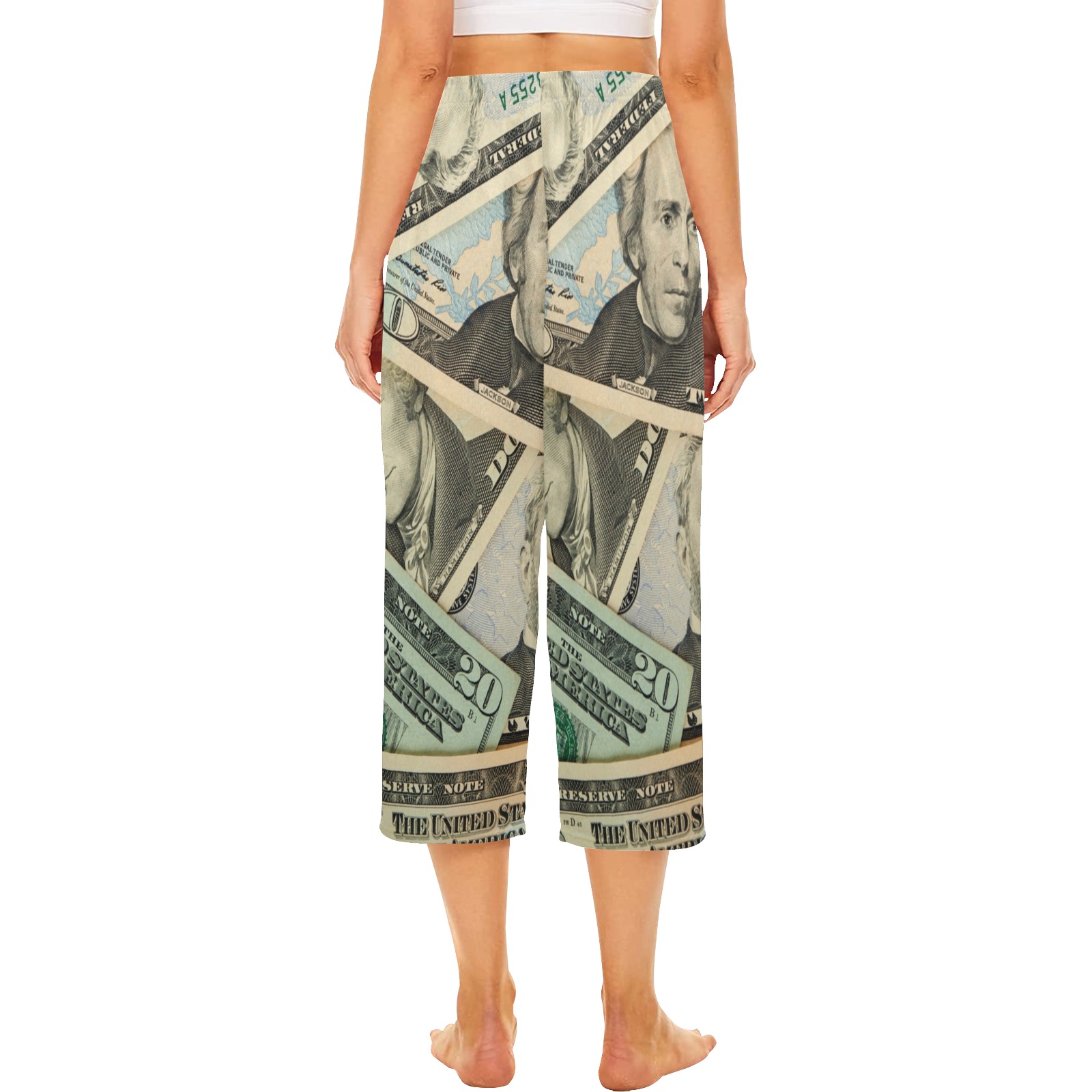 US PAPER CURRENCY Cropped Pajama Pants (Model L66)