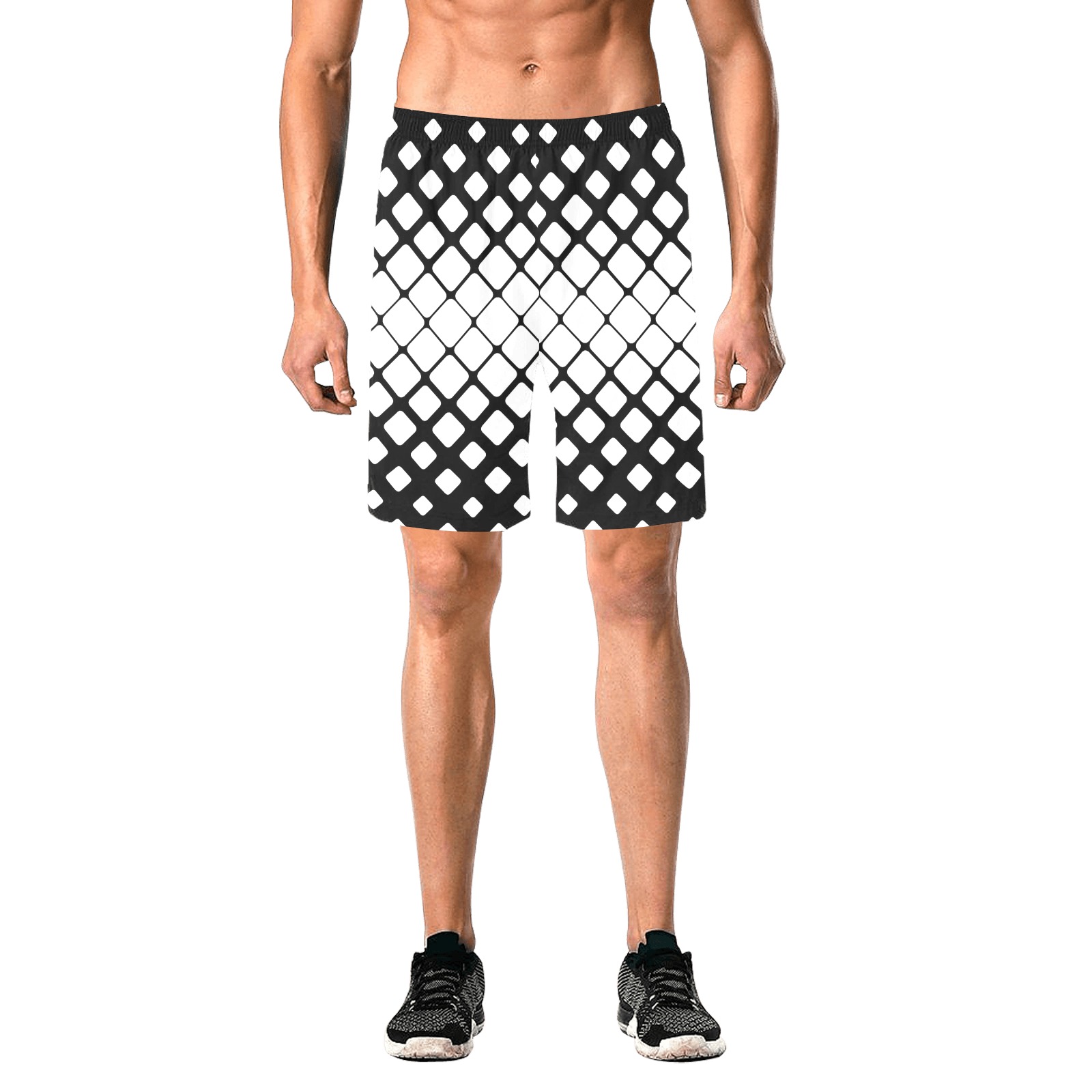 BLACK AND WHITE PATTERN Men's All Over Print Elastic Beach Shorts (Model L20)