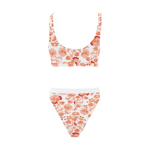 Orange Flowers Sport Top & High-Waisted Bikini Swimsuit (Model S07)