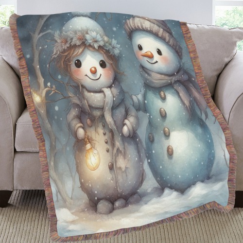 Snowman Couple Ultra-Soft Fringe Blanket 60"x80" (Mixed Green)