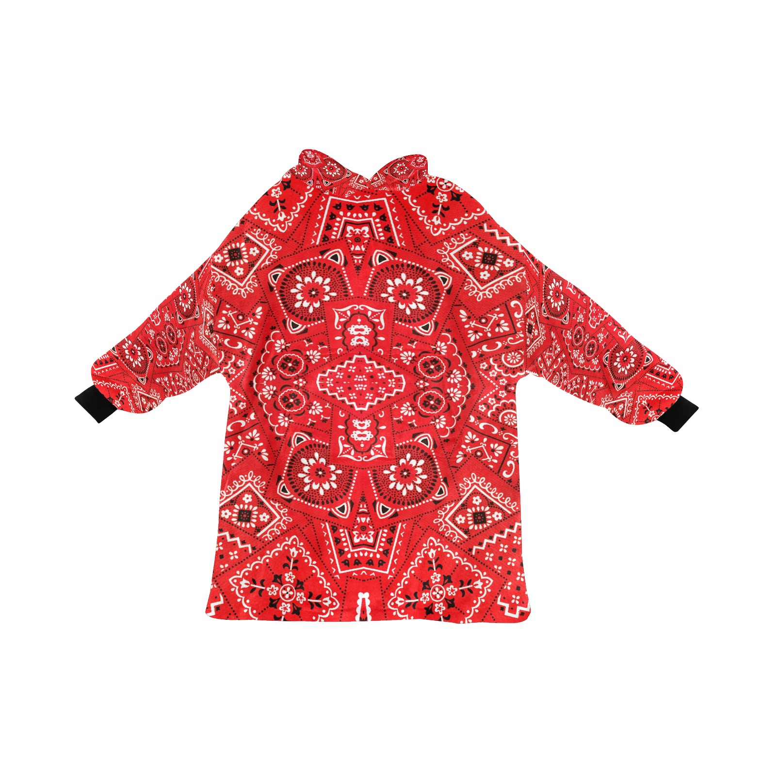 Red Bandana Squares / Black Cuff Blanket Hoodie for Men