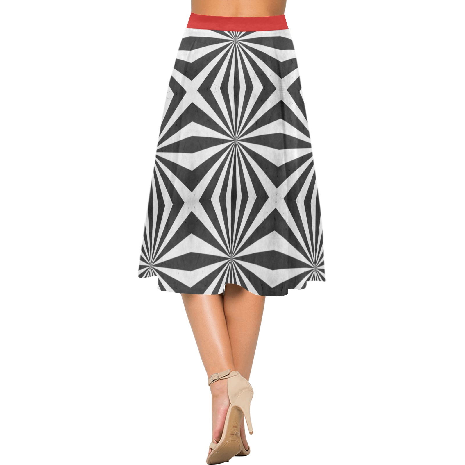 Geometric Blk & White Mnemosyne Women's Crepe Skirt (Model D16)