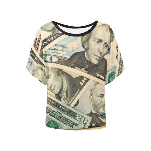 US PAPER CURRENCY Women's Batwing-Sleeved Blouse T shirt (Model T44)
