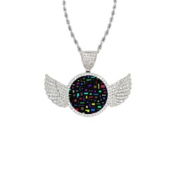 City Life Wings Silver Photo Pendant with Rope Chain