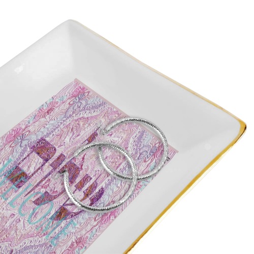 shalom  Welcome pink Square Jewelry Tray with Golden Edge