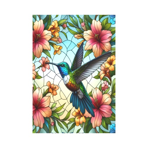 Hummingbird & Flowers Stained Glass Effect