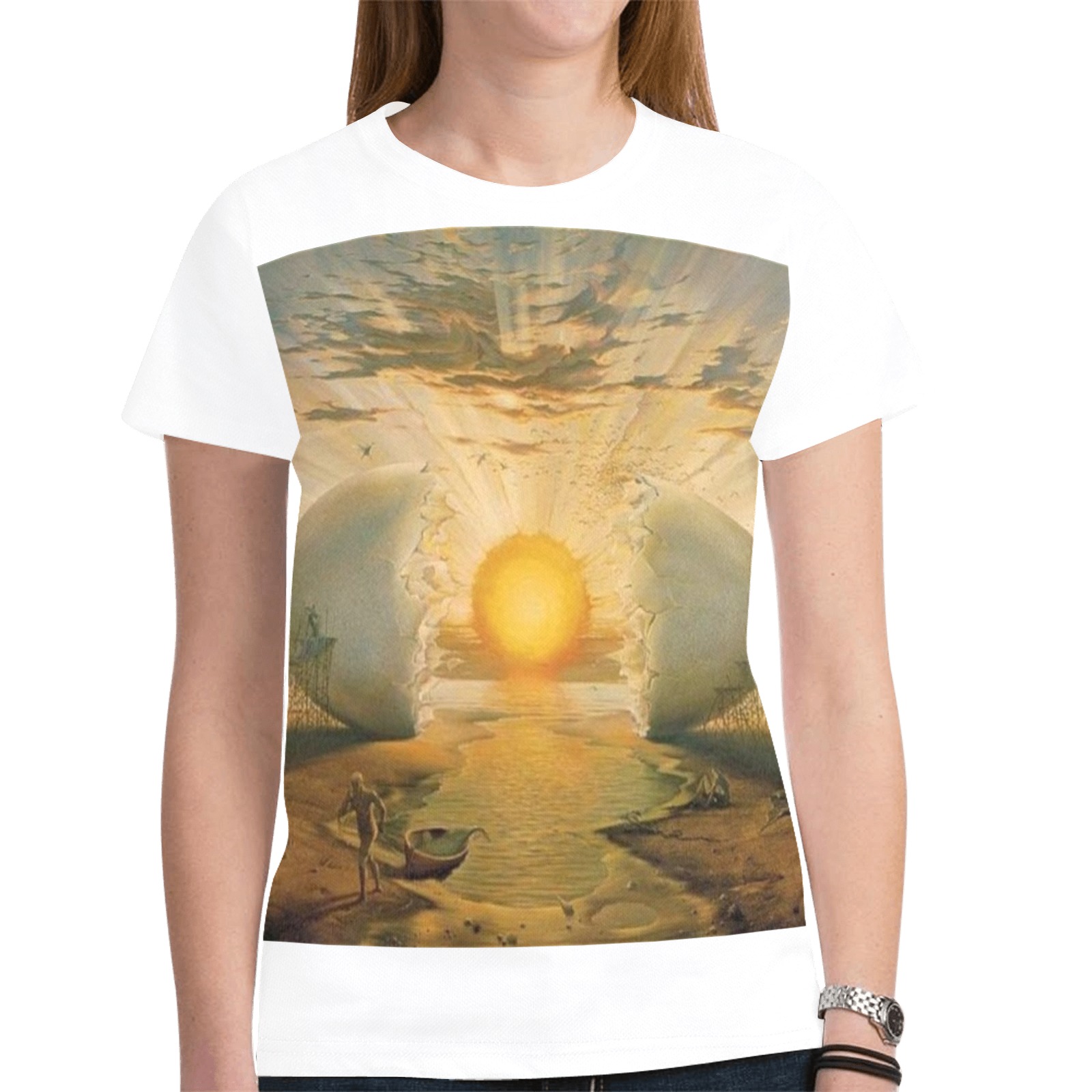 broken egg and sun in the middle at the sea New All Over Print T-shirt for Women (Model T45)