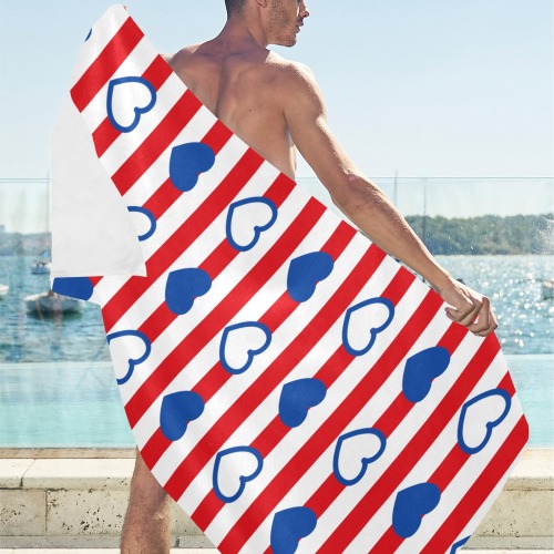 Hearts and Stripes 4th of July Towel Beach Towel 32"x 71"