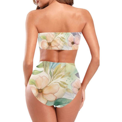 Watercolor Floral 1 Chest Wrap Bikini Swimsuit (Model S36)