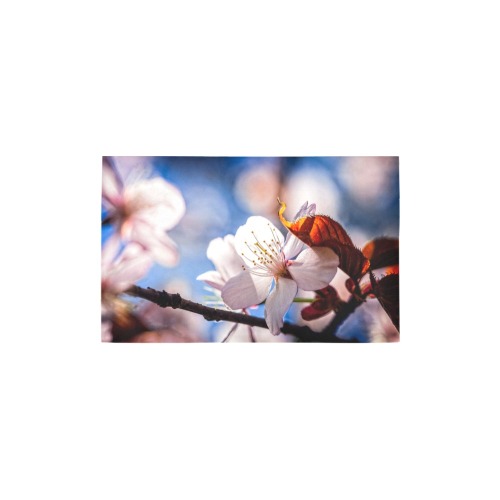 Sunlit sakura cherry flower in the tree shadow. Bath Rug 20''x 32''