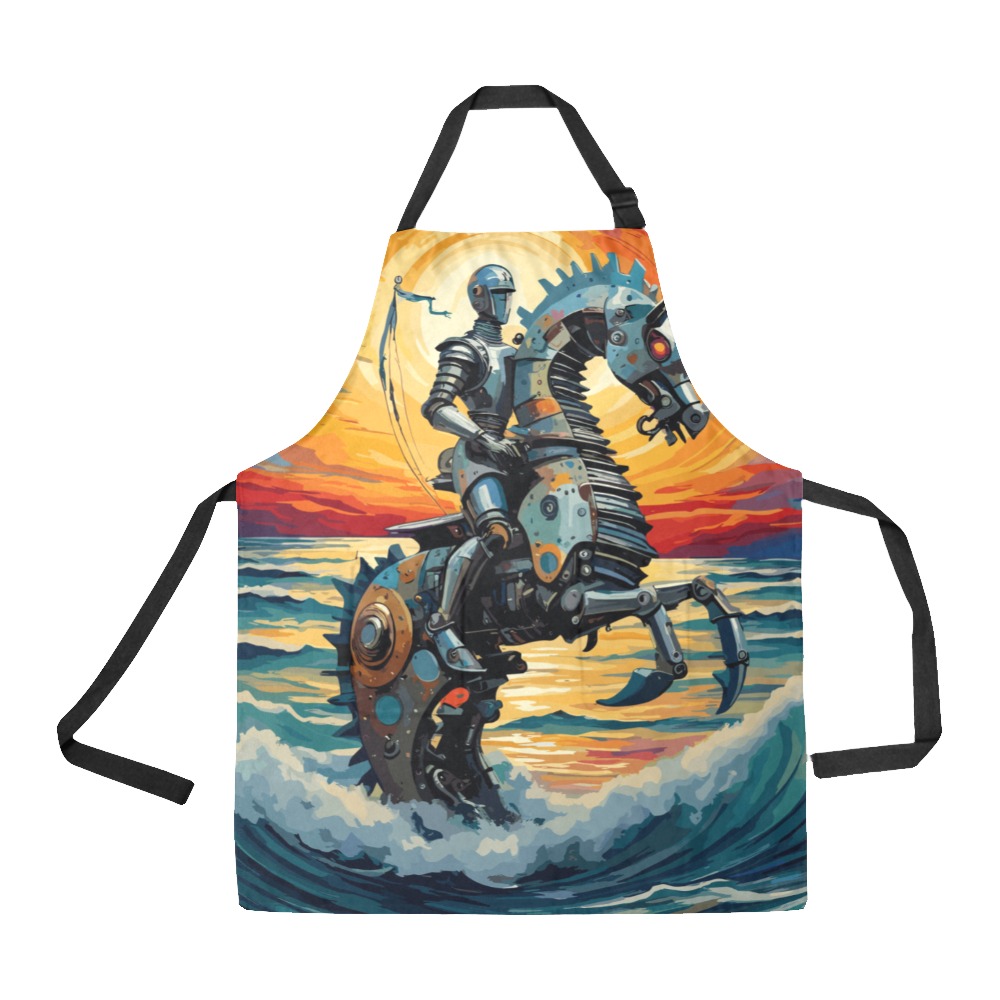 Cool robotic knight on a mechanical seahorse. All Over Print Apron