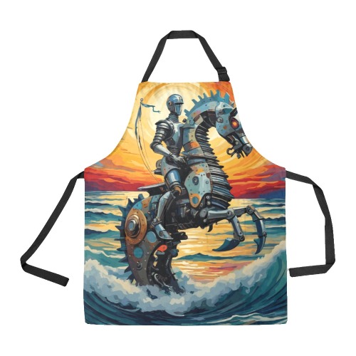Cool robotic knight on a mechanical seahorse. All Over Print Apron