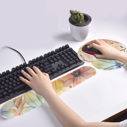 Watercolor Floral 2 Keyboard Mouse Pad Set with Wrist Rest Support