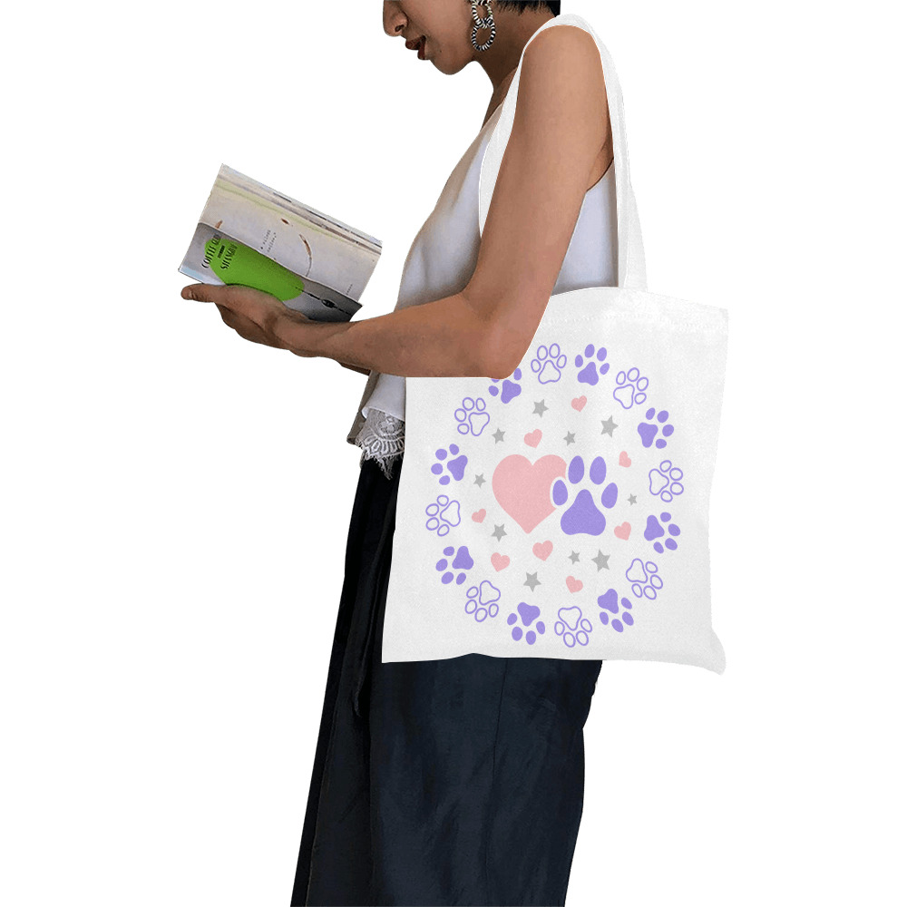 Pink and Purple Dog Cat Pet Lovers Hearts and Stars Paw Print Design Canvas Tote Bag/Small (Model 1700)