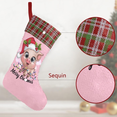 Merry Oinkmas Sequin Christmas Stocking