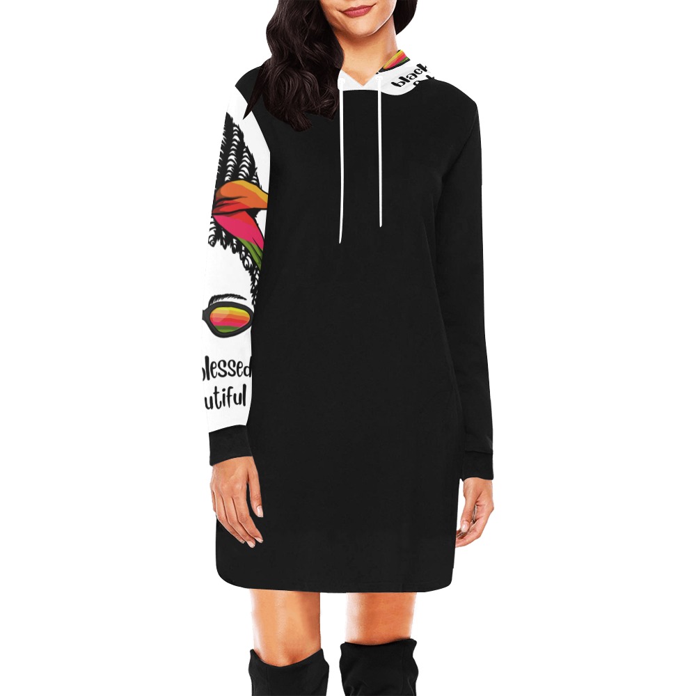 Women's Hoodie Dress Black All Over Print Hoodie Mini Dress (Model H27)