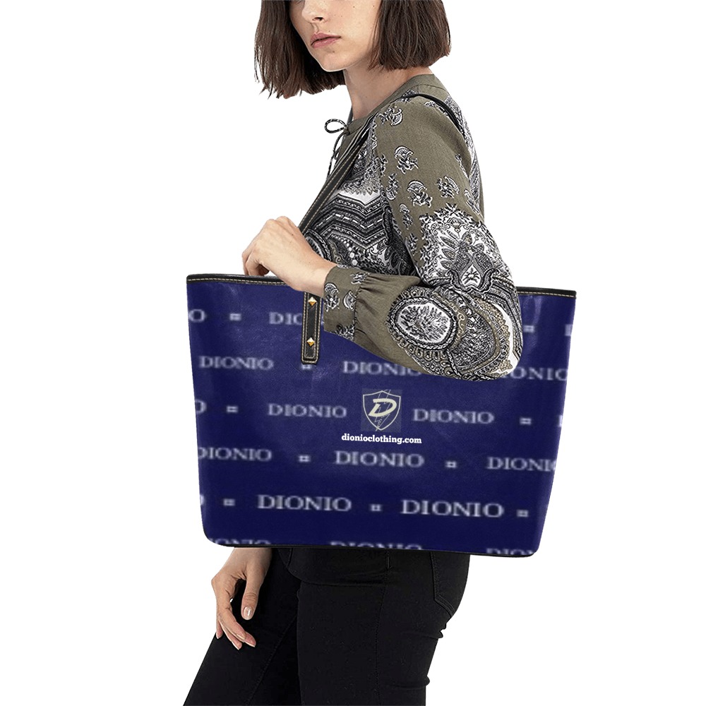 Dionio - Chic Leather Tote Bag (Blue Repeat Style Shield Logo) Chic Leather Tote Bag (Model 1709)