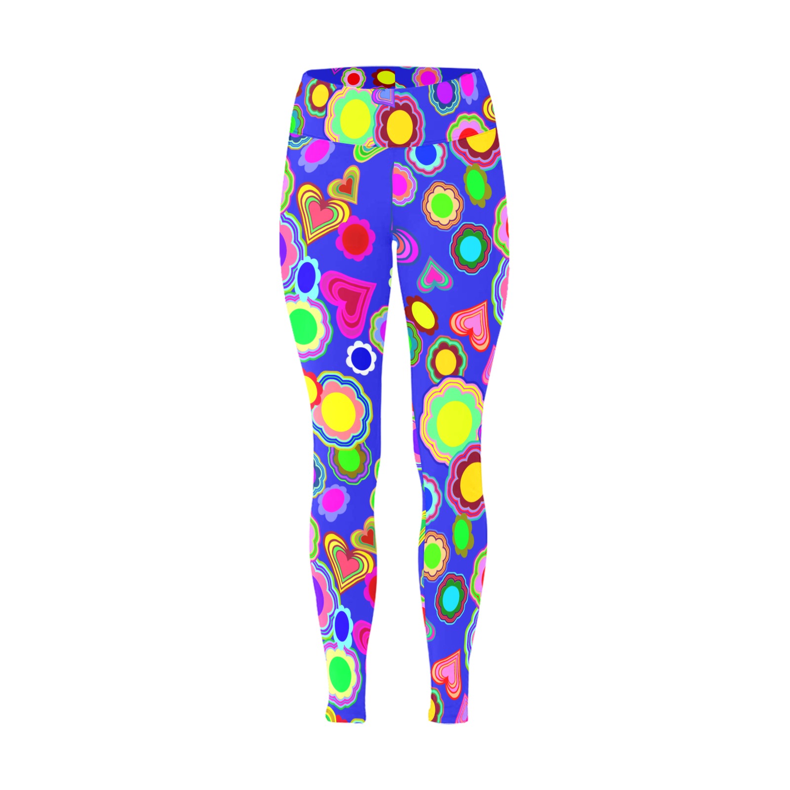 Groovy Hearts and Flowers Blue Women's Big Size Workout Leggings (Model L43)