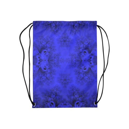 Midnight Blue Gardens Frost Fractal Medium Drawstring Bag Model 1604 (Twin Sides) 13.8"(W) * 18.1"(H)