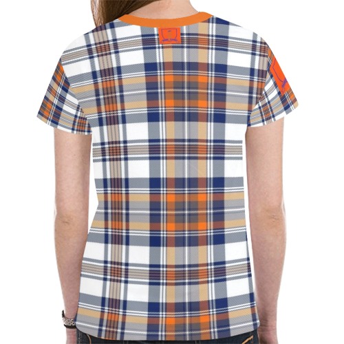 DIONIO Clothing - Ladies' Orange Plaid T-Shirt (Orange Lightning Logo) New All Over Print T-shirt for Women (Model T45)