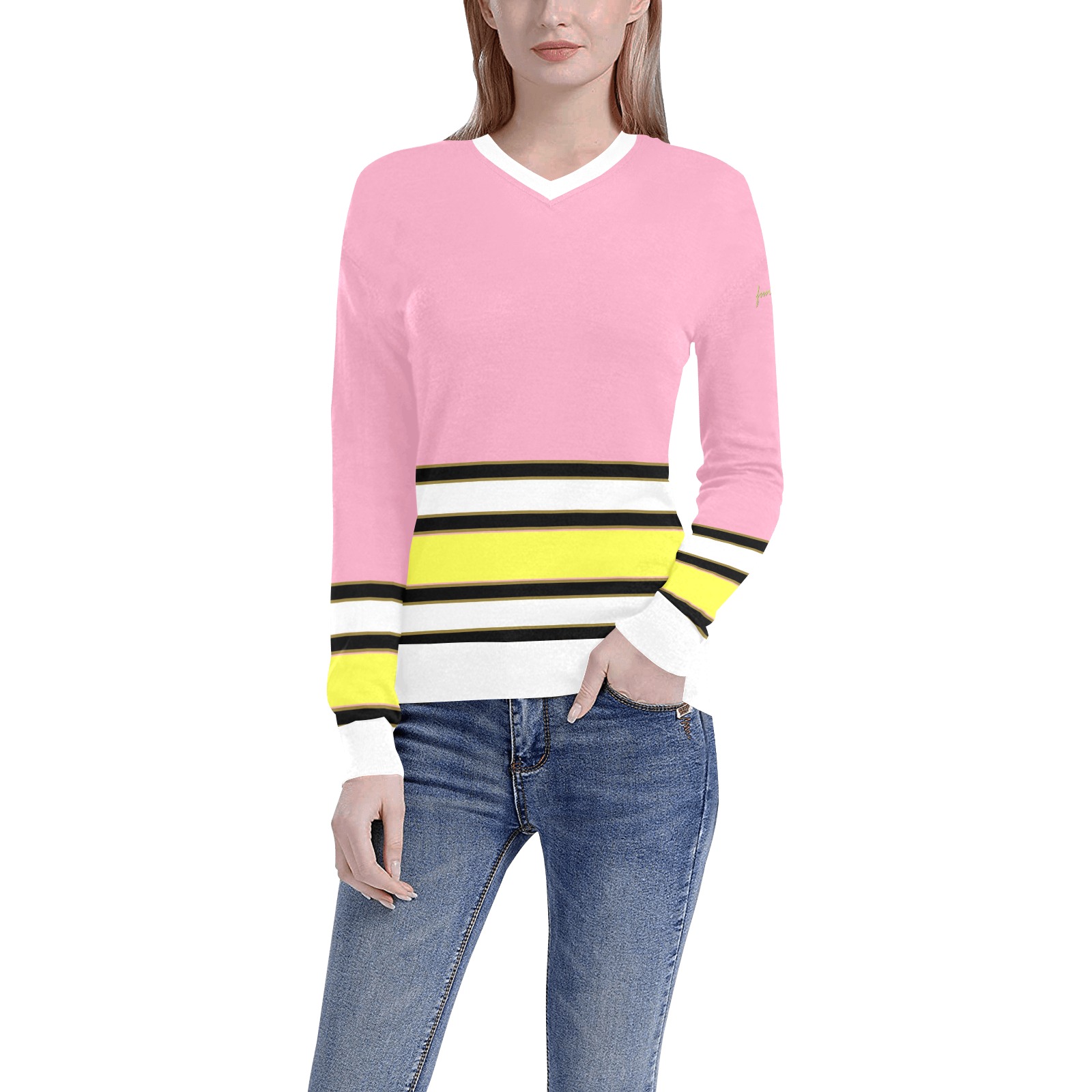 Preppy Women's All Over Print V-Neck Sweater (Model H48)