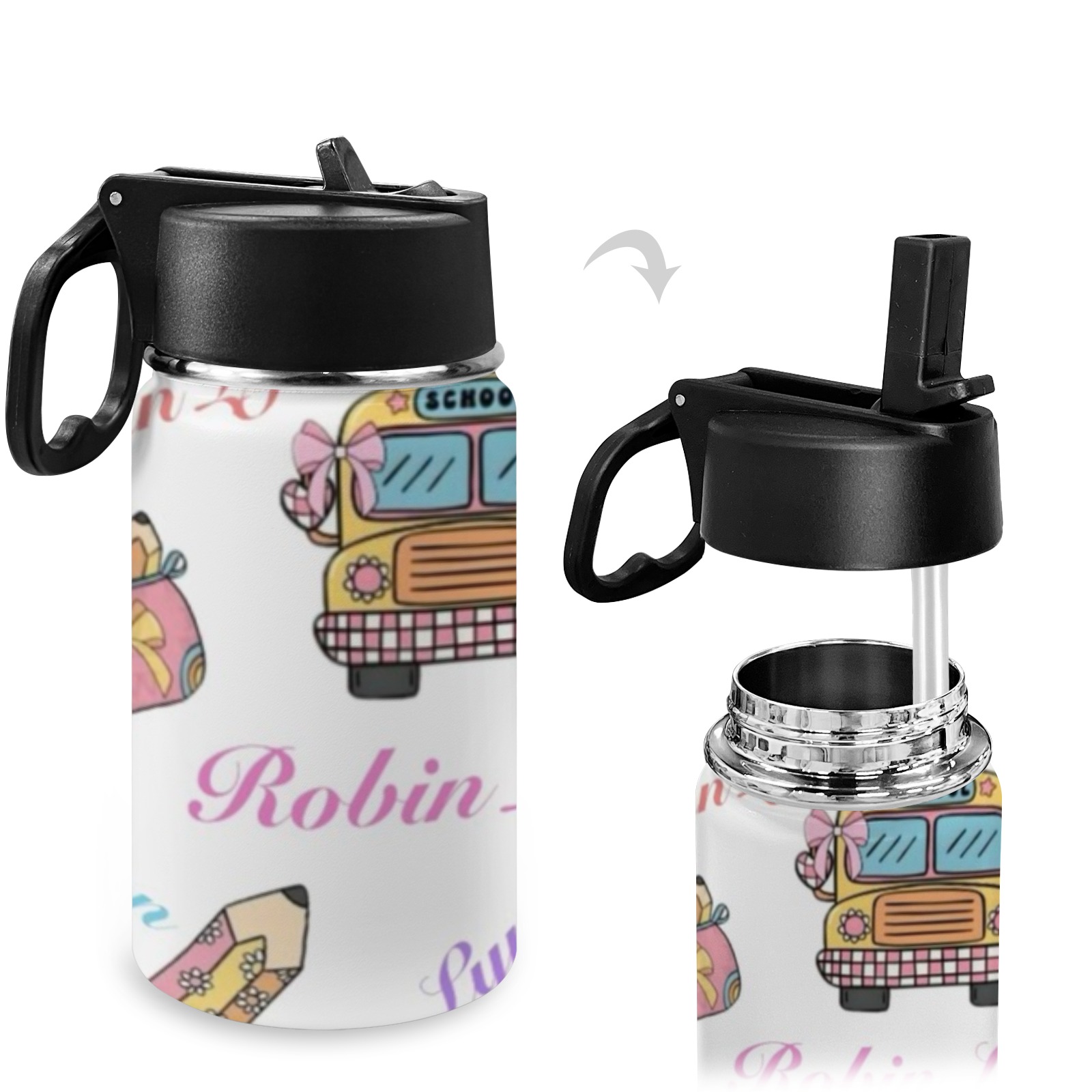 Robin bottle Kids Water Bottle with Straw Lid (12 oz)