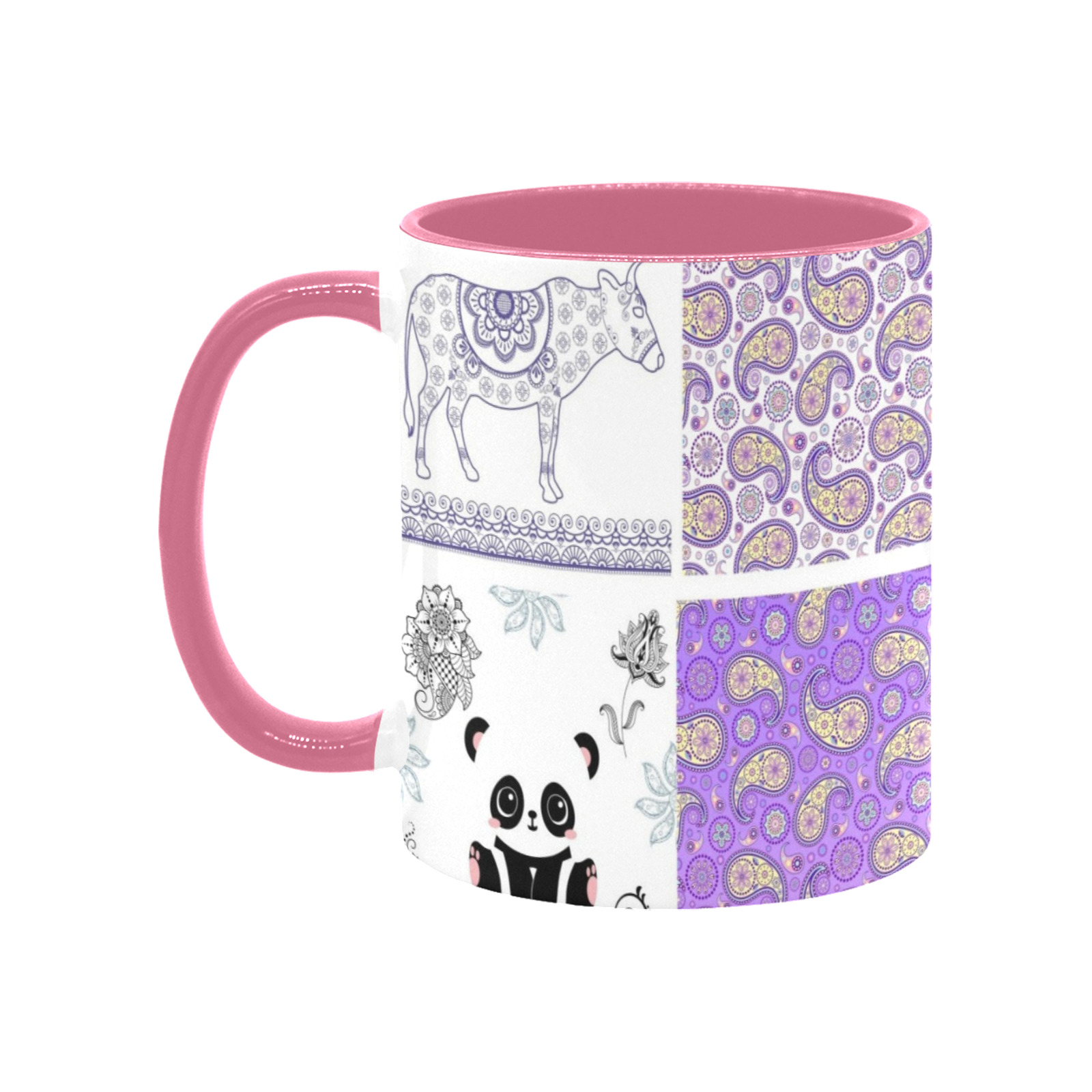 Purple Paisley Birds and Animals Patchwork Design Custom Inner Color Mug (11oz)