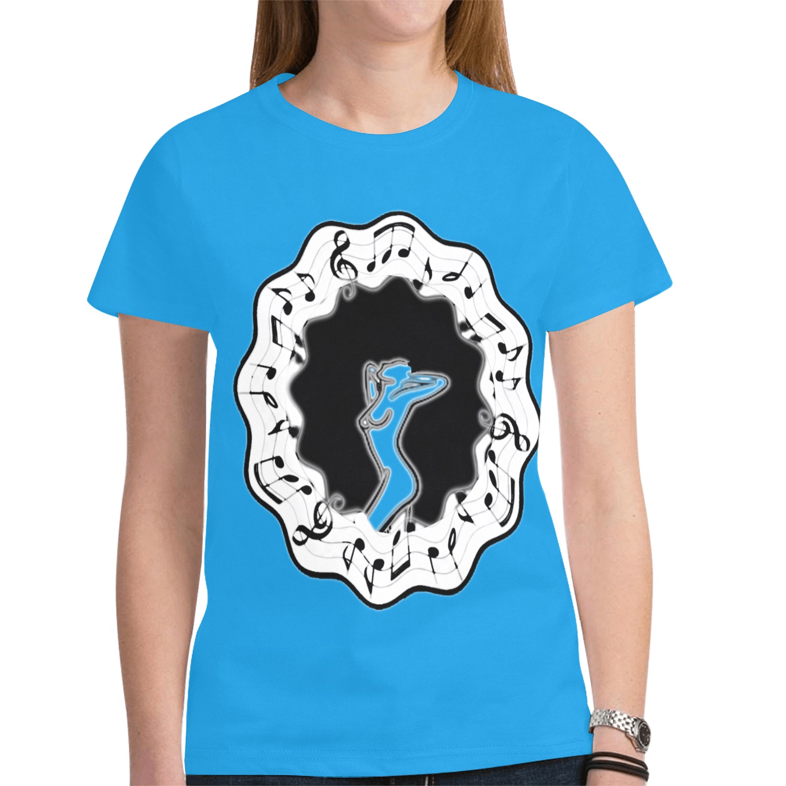 blue New All Over Print T-shirt for Women (Model T45)