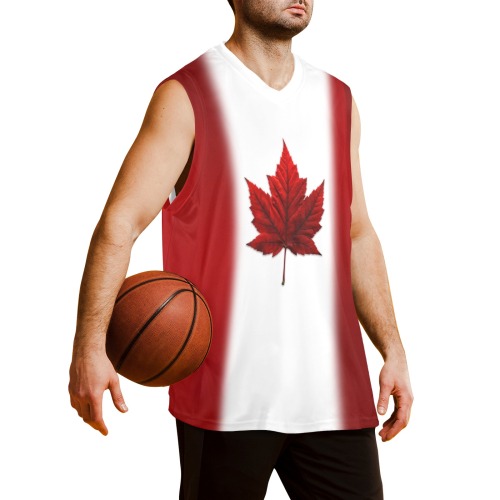 Canada Flag Team Shirts Men's V-Neck Basketball Jersey (B02)