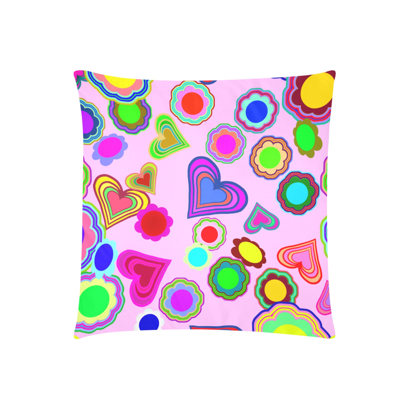 Groovy Hearts and Flowers Pink Custom Zippered Pillow Cases 20"x20" (Two Sides)