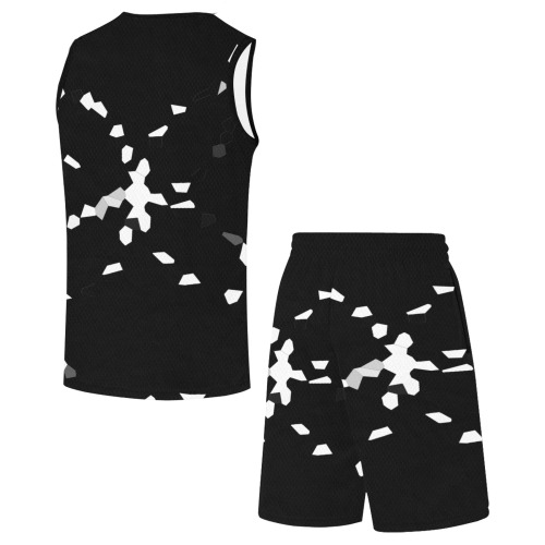 White InterlockingCircles Mosaic Black Basketball Uniform with Pocket
