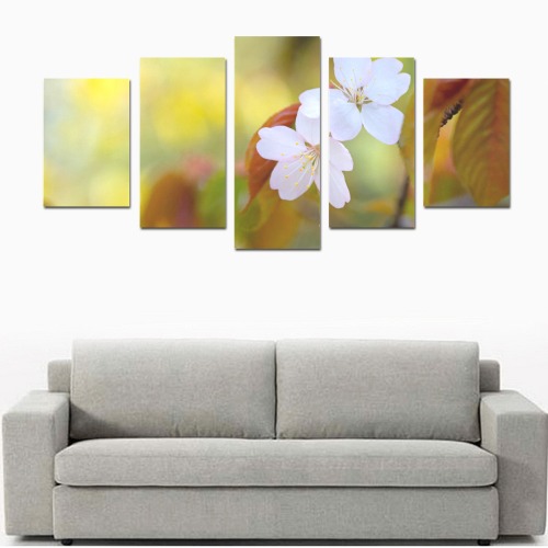 Two sakura cherry flowers, colorful background. Canvas Print Sets D (No Frame)