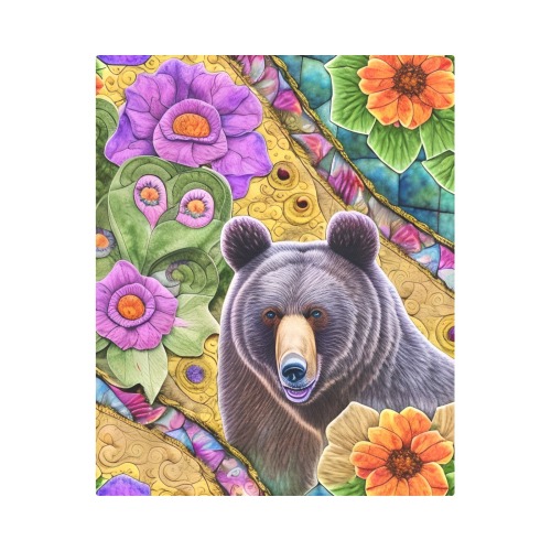 Boho Bear Simulated Quilt Artwork Duvet Cover 86"x70" ( All-over-print)