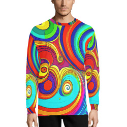 Colorful Groovy Rainbow Swirls Men's Pajama Top with Custom Cuff