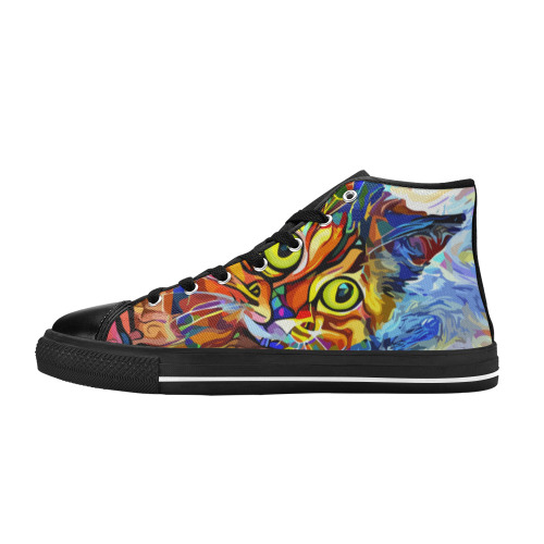 Abstract Cat Face Artistic Pet Portrait Painting Women's Classic High Top Canvas Shoes (Model 017)