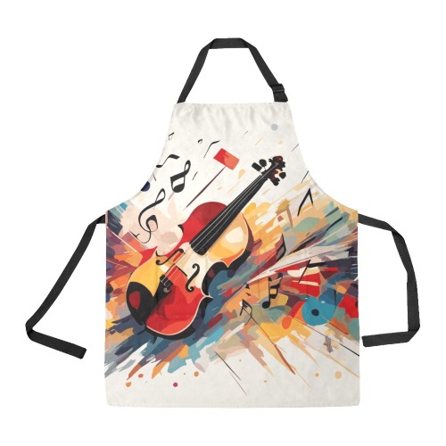 Chic colorful allegory of violin music on beige All Over Print Apron