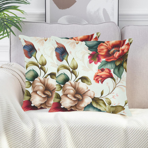 flowers botanic art (4) pillow Linen Zippered Pillowcase 18"x18"(Two Sides&Pack of 2)