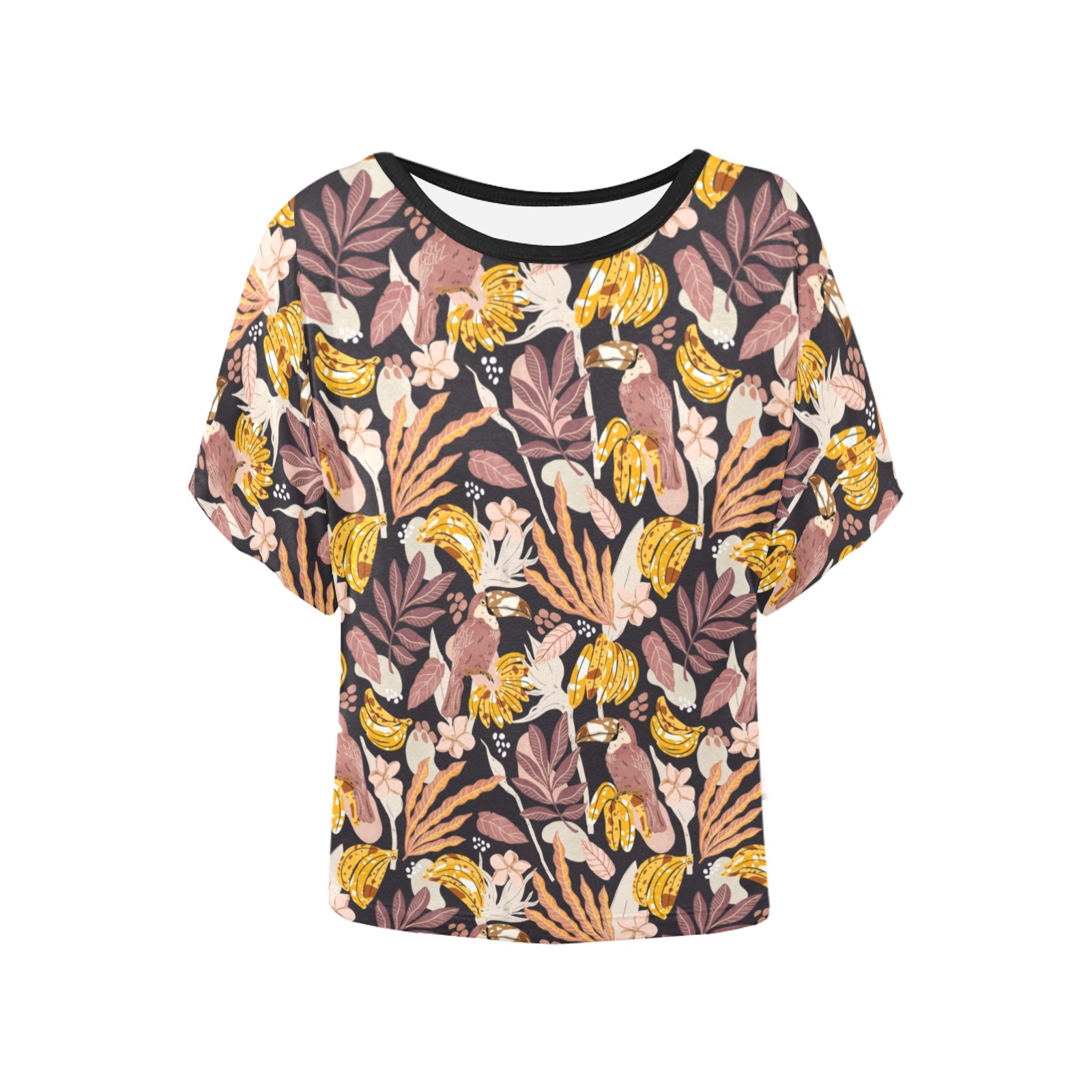Dark jungle bananas and toucans_01 Women's Batwing-Sleeved Blouse T shirt (Model T44)