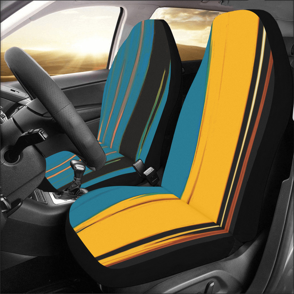 Black Turquoise And Orange Go! Abstract Art Car Seat Covers (Set of 2&2 Separated Designs)