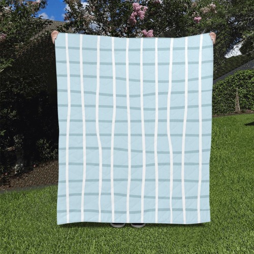Abstract Blue and White Plaid Quilt 50"x60"