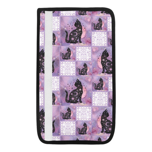 Purple Cosmic Cats Patchwork Pattern Car Seat Belt Cover 7''x12.6'' (Pack of 2)