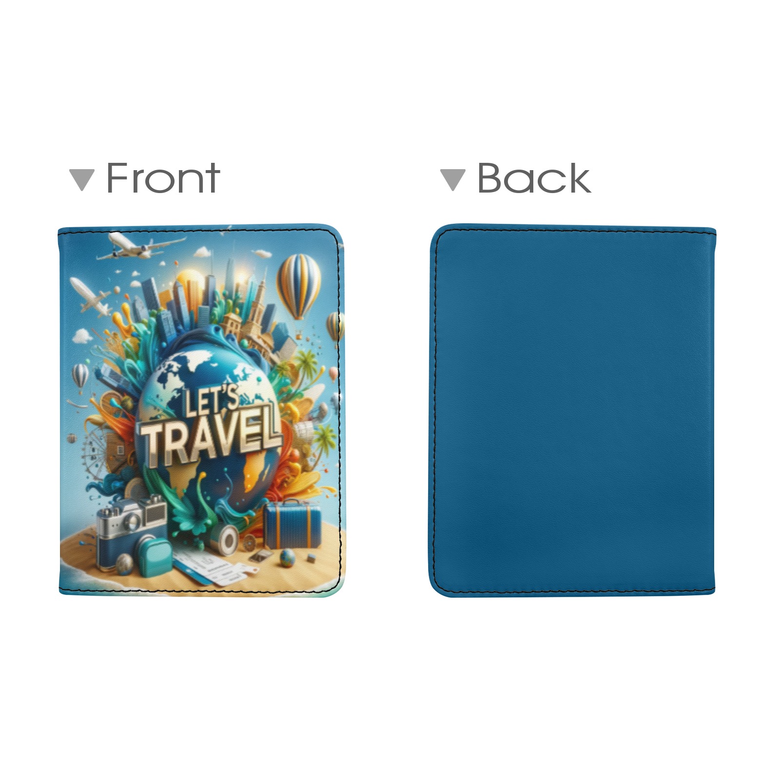Blue and Gold Let's Travel Passport Holder