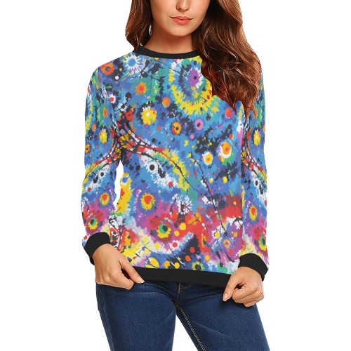 Play of colors and shapes. Abstract tie-dye art. All Over Print Crewneck Sweatshirt for Women (Model H18)