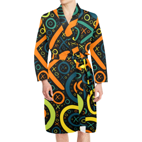 XO0L2-O SYMPLZ Long Sleeve Belted Night Robe Men's Long Sleeve Belted Night Robe (Model H56)