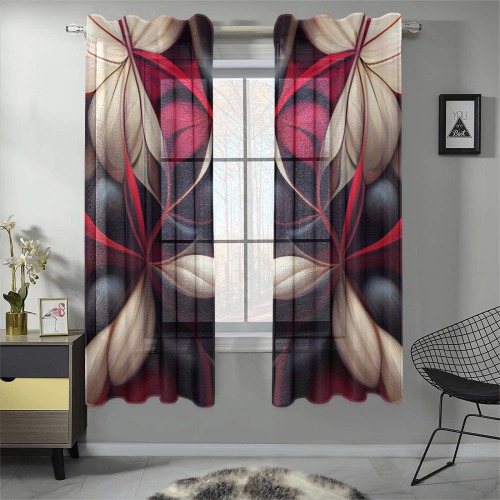 red cream and black pattern 2 Gauze Curtain 28"x63" (Two-Piece)