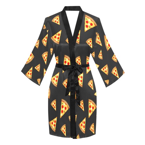 Cool and fun pizza slices dark gray pattern Long Sleeve Kimono Robe