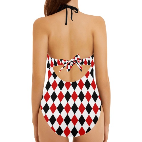 DIAMOND PATTERN Backless Hollow Out Bow Tie Swimsuit (Model S17)