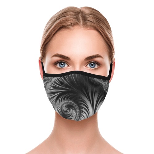 Black and Silver Spiral Fractal Abstract Elastic Binding Mouth Mask for Adults (Model M09)