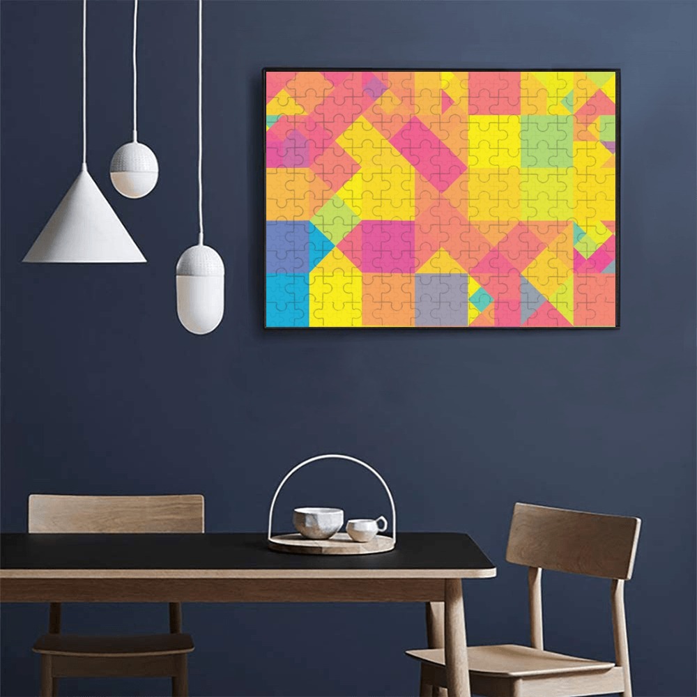 Yellow Pink Orange Color Blocks 500-Piece Wooden Photo Puzzles