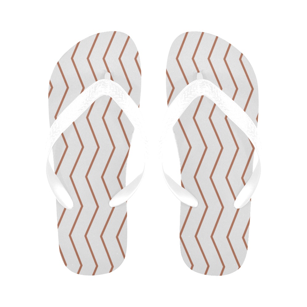 White tan brown chevron vertical lines pattern Flip Flops for Men/Women (Model 040)